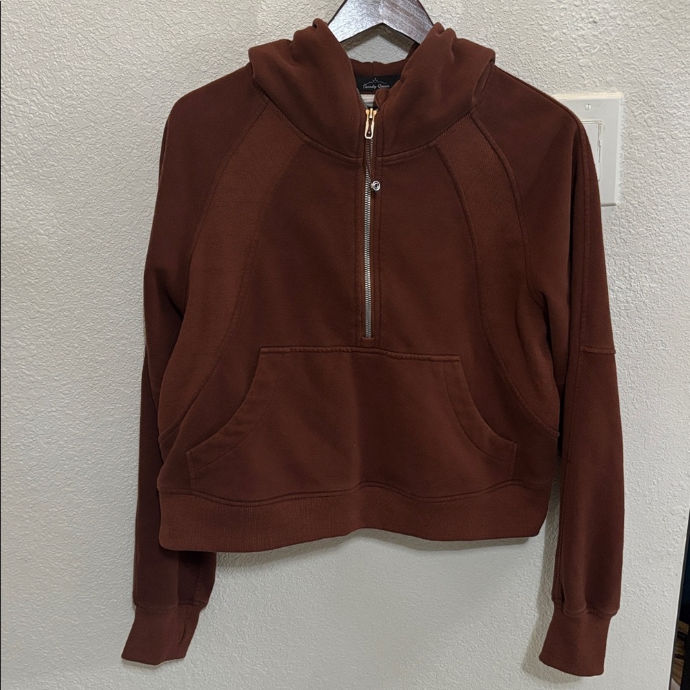 Trendy Queen Scuba Cropped half zip Hoodie Size Medium red brown